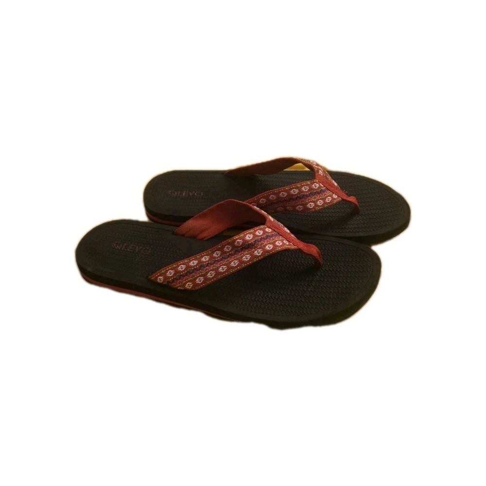 La Enshin Aztec Boho Woven Flip Flops Sandals Women's 10 Red Embroidered